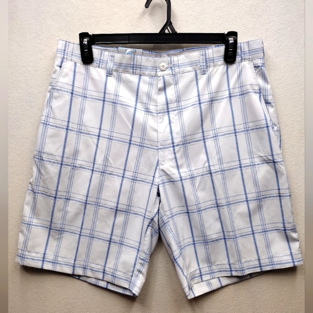 Champions Tour Men Golf Shorts Gripper Waistband Moisture Wicking Blue Plaid 36